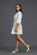 Load image into Gallery viewer, White Voluminous Sleeve Dress with Silver Floral Belt
