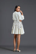 Load image into Gallery viewer, White Voluminous Sleeve Dress with Silver Floral Belt
