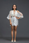 Load image into Gallery viewer, White Halter Organza Top and Silver Cutwork Skirt Set
