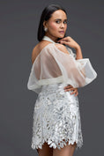 Load image into Gallery viewer, White Halter Organza Top and Silver Cutwork Skirt Set
