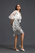 Load image into Gallery viewer, White Halter Organza Top and Silver Laser-Cut Skirt Set
