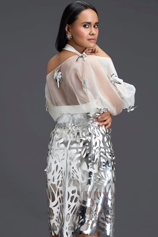 Silver Laser Cutwork Skirt