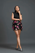 Load image into Gallery viewer, Black Sleeveless Top with 3D Floral Embroidered Skirt Set
