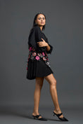 Load image into Gallery viewer, Black Voluminous Sleeve Dress with Floral Belt
