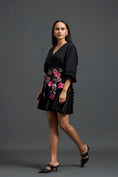 Load image into Gallery viewer, Black Voluminous Sleeve Dress with Floral Belt
