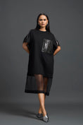 Load image into Gallery viewer, Black Oversized Dress with Sheer Hem and Gunmetal Pocket
