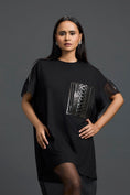 Load image into Gallery viewer, Black Oversized Dress with Sheer Hem and Gunmetal Pocket
