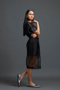 Load image into Gallery viewer, Black Oversized Dress with Sheer Hem and Gunmetal Pocket
