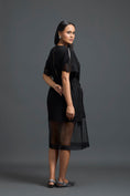 Load image into Gallery viewer, Black Oversized Dress with Sheer Hem and Gunmetal Pocket
