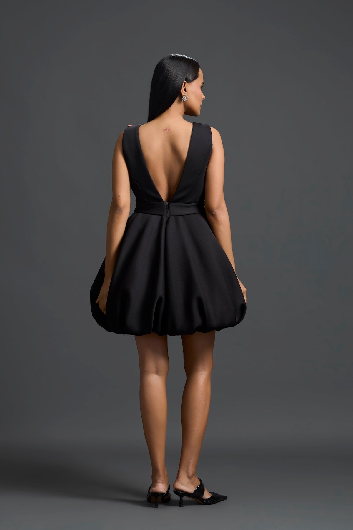 Black Swarovski Floral Bubble Dress