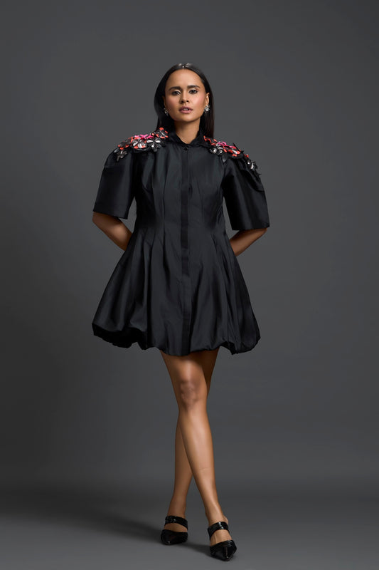 Shoulder-Detail Taffeta Bubble Dress