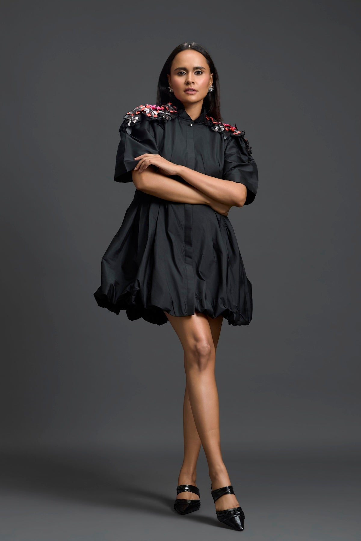 Shoulder-Detail Taffeta Bubble Dress