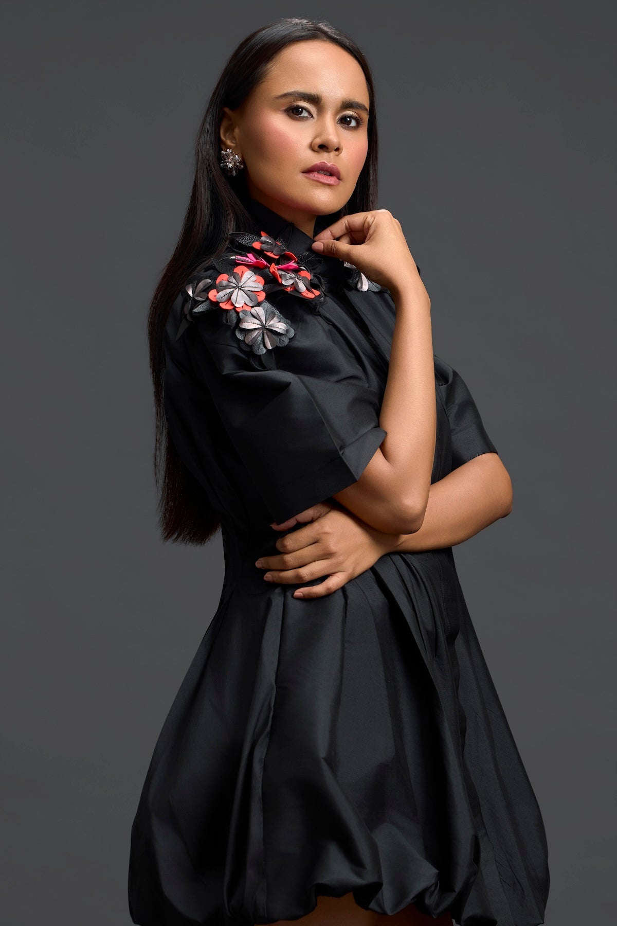 Shoulder-Detail Taffeta Bubble Dress