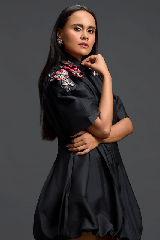 Shoulder-Detail Taffeta Bubble Dress