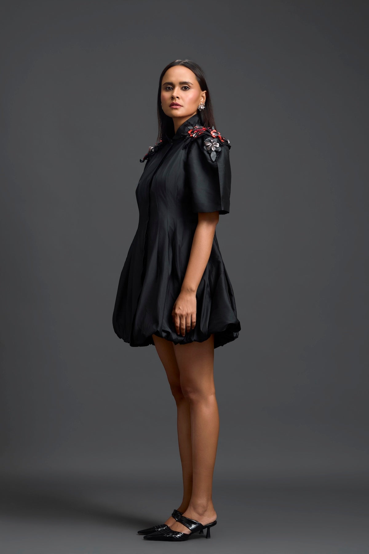 Shoulder-Detail Taffeta Bubble Dress