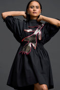 Load image into Gallery viewer, Black Gathered Dress with Metallic Patch

