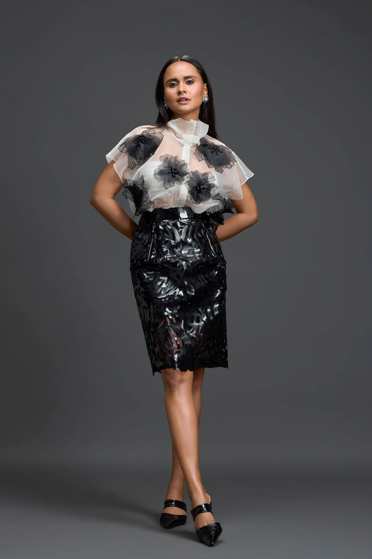 Floral Organza Top with Strapless Bustier