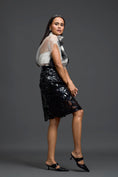 Load image into Gallery viewer, Monochrome Organza Top and Cutwork Skirt Set
