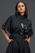 Load image into Gallery viewer, Black Metallic Floral Drawstring Jumpsuit
