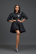 Load image into Gallery viewer, Black Metallic Floral Puff Sleeve Bubble Dress
