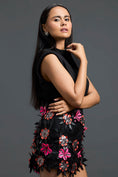 Load image into Gallery viewer, Black Sleeveless Top with 3D Floral Embroidered Skirt Set
