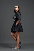 Load image into Gallery viewer, Black Metallic Floral Puff Sleeve Bubble Dress
