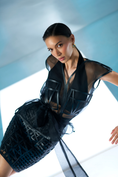 Load image into Gallery viewer, Black Sheer Organza Corset Top with Lattice Panel Mini Skirt
