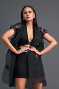 Load image into Gallery viewer, Black Floral Organza Blazer Dress Three-Piece Set
