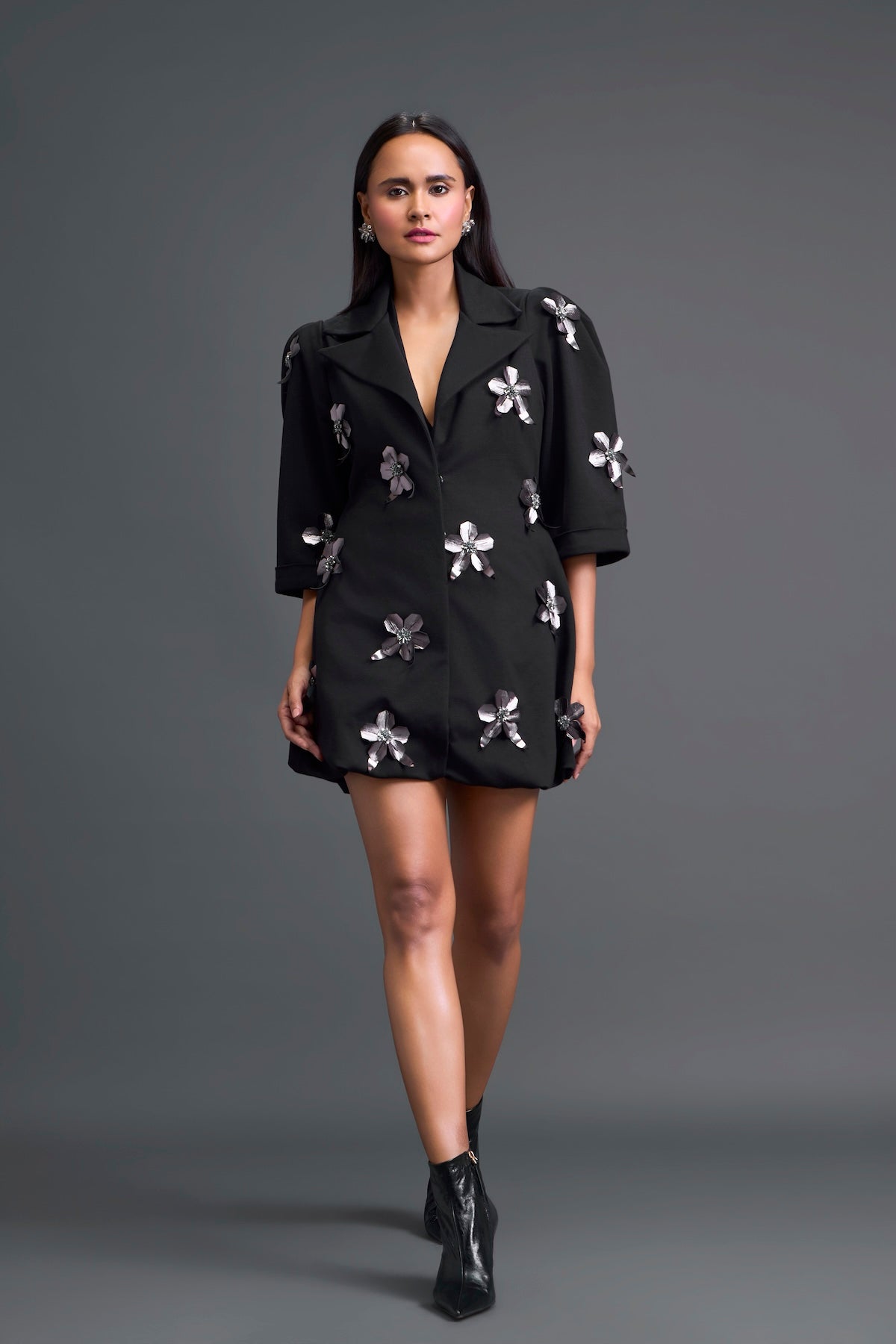 Black 3D Floral Blazer Dress