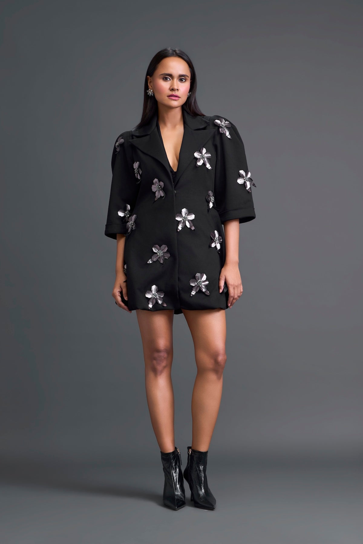 Black 3D Floral Blazer Dress