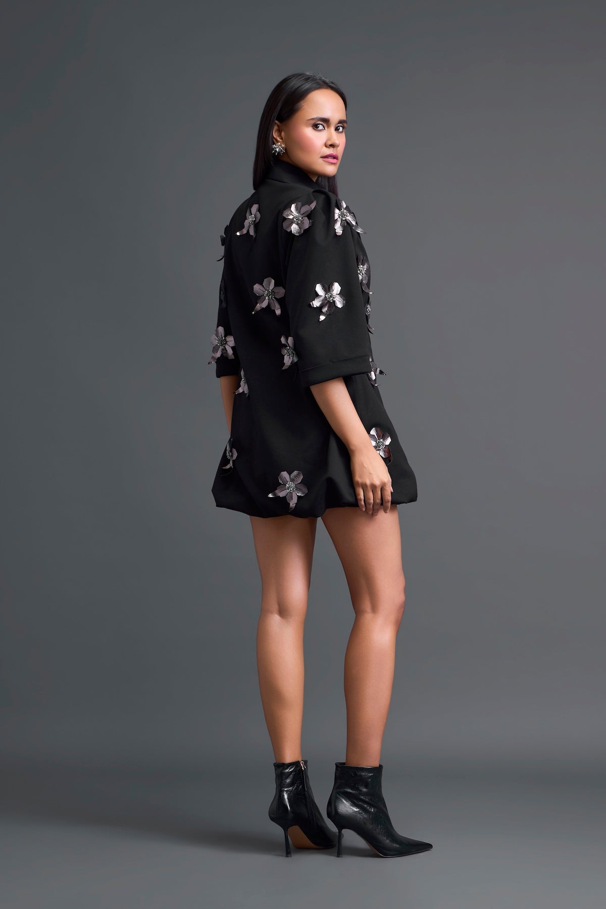Black 3D Floral Blazer Dress
