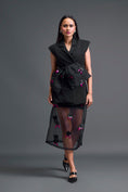 Load image into Gallery viewer, Black Sleeveless Blazer and Floral Organza Skirt Set
