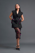 Load image into Gallery viewer, Black Sleeveless Blazer and Floral Organza Skirt Set
