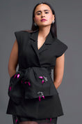 Load image into Gallery viewer, Black Sleeveless Blazer and Floral Organza Skirt Set
