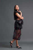 Load image into Gallery viewer, Black Sleeveless Blazer and Floral Organza Skirt Set
