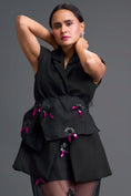Load image into Gallery viewer, Black Sleeveless Blazer and Floral Organza Skirt Set
