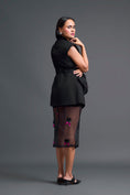 Load image into Gallery viewer, Black Sleeveless Blazer and Floral Organza Skirt Set
