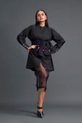 Load image into Gallery viewer, Black Bow-Belt Shirt Dress and Floral Organza Skirt
