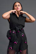 Load image into Gallery viewer, Black Floral Organza Pants with Embellished Bow Belt
