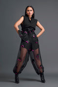 Load image into Gallery viewer, Black Floral Organza Pants with Embellished Bow Belt
