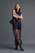 Load image into Gallery viewer, Black Floral Organza Pants with Embellished Bow Belt
