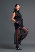 Load image into Gallery viewer, Black Floral Organza Pants with Embellished Bow Belt
