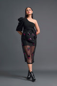 Load image into Gallery viewer, Black 3D Floral Organza Skirt with Pink Accents
