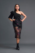 Load image into Gallery viewer, Black 3D Floral Organza Skirt with Pink Accents
