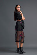 Load image into Gallery viewer, Black 3D Floral Organza Skirt with Pink Accents
