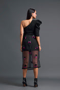 Load image into Gallery viewer, Black 3D Floral Organza Skirt with Pink Accents
