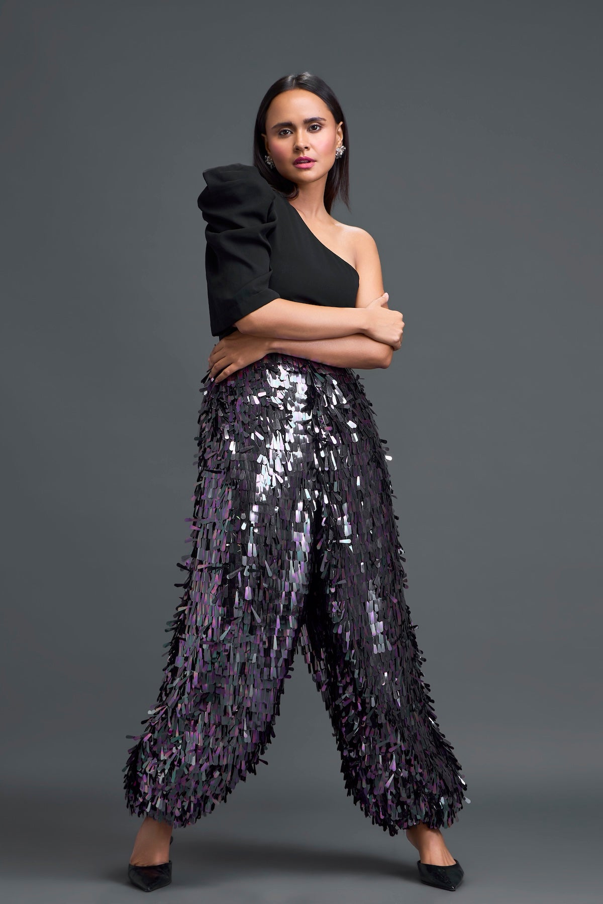 Rainbow Fringe One-Shoulder Co-ord Set