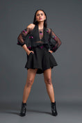 Load image into Gallery viewer, Black Off-Shoulder Floral Organza Shirt and Shorts Set
