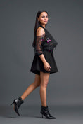 Load image into Gallery viewer, Black Off-Shoulder Floral Organza Layered Top
