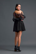 Load image into Gallery viewer, Black Off-Shoulder Floral Organza Layered Top
